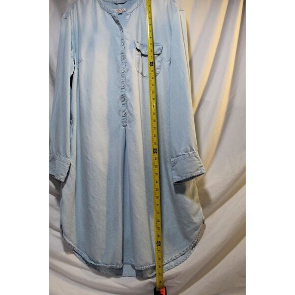 Merona Blue Chambray Shirt Dress 1/2 Button-up Women's XXL Pockets Long Sleeve - Picture 9 of 10